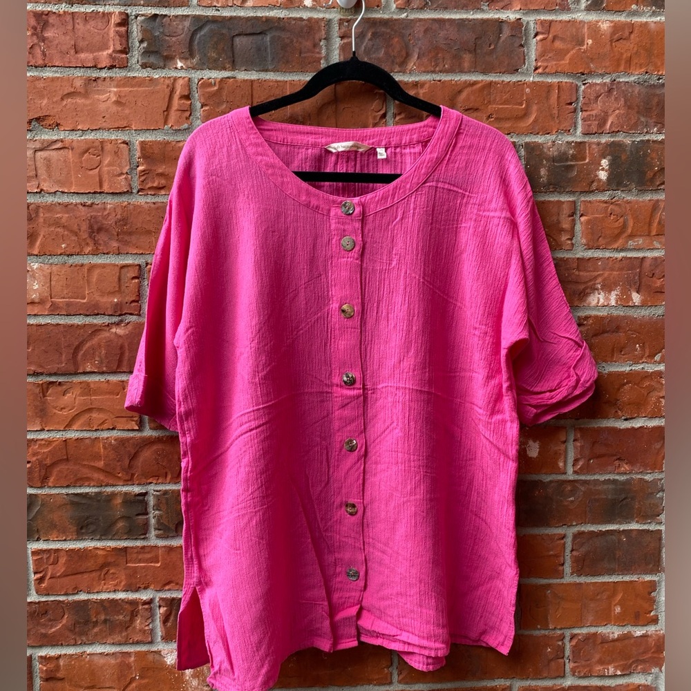 Soft Surroundings Womens Medium Pink Button Front Gauzy Lightweight Tunic Top